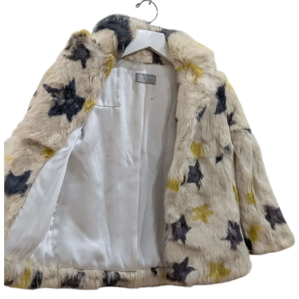 YVES SALOMON Enfant Rabbit Fur Star Pattern Coat Girl's Size 6 NWOT